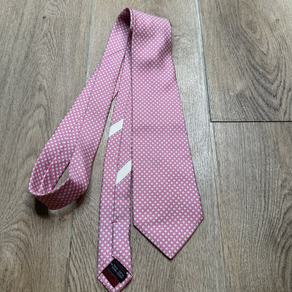 Salvatore Ferragamo Silk Neck Tie Pink Star Box Pattern Blue Italy